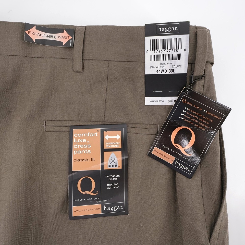 NEW Haggar Comfort Luxe Dress Pants Taupe N/A Mens 44x30